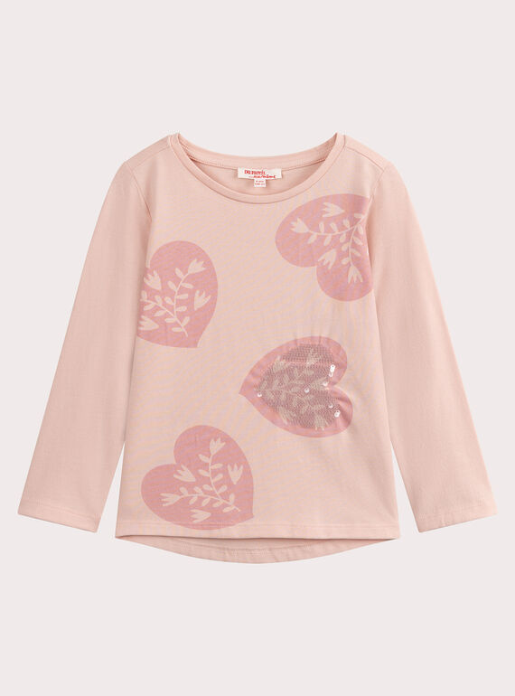 T-shirt rosa mélange con stampa a cuore per bambina VAJOYTEE2 / 24W901G1TMLD314