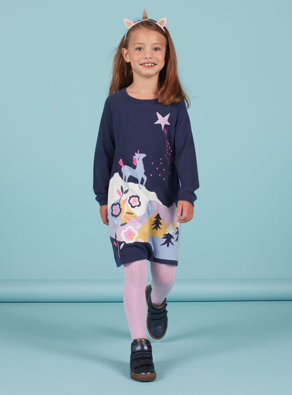 Abito maniche lunghe motivo unicorno fantasia bambina MAPLAROB1 / 21W901O2ROBC202
