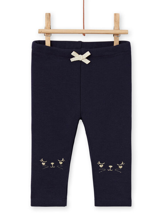 Leggings foderati navy con motivi conigli ricamati neonata MIJOPANDOU2 / 21WG0913PAN070
