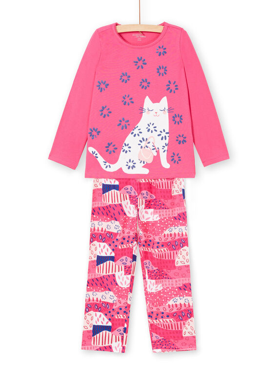 Pigiama T-shirt e pantaloni fucsia e bianco bambina LEFAPYJWAX / 21SH1157PYJ030
