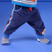 Pantaloni blu majorelle con motivo zebra