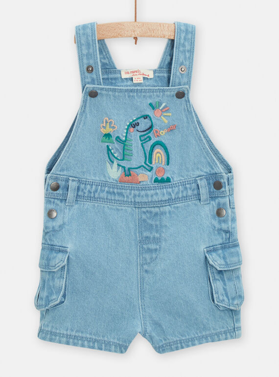 Salopette corta azzurra con motivo dinosauro neonato TUCOSAC2 / 24SG10N2SACP272