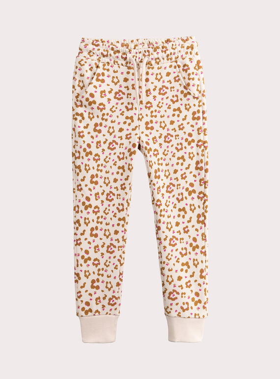 Bottom da jogging ecru con stampa leopardo per ragazza  VAJOBAJOG3 / 24W901G2JGB114