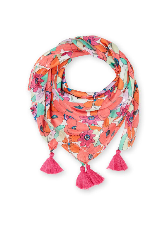 Foulard bianco e corallo stampa a fiori LYAVIFOUL / 21SI01U1FOU000