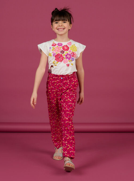 Pantaloni con stampa a fiori prugna bambina NAFLAPANT / 22S901R1PAN709