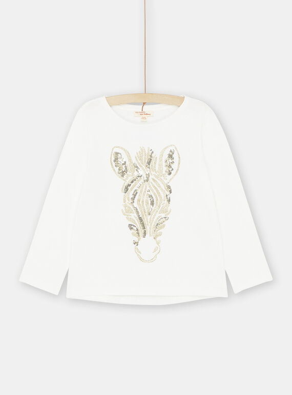 T-shirt ecrù con motivo zebra bambina SAJOYTEE3 / 23W901B3TML001