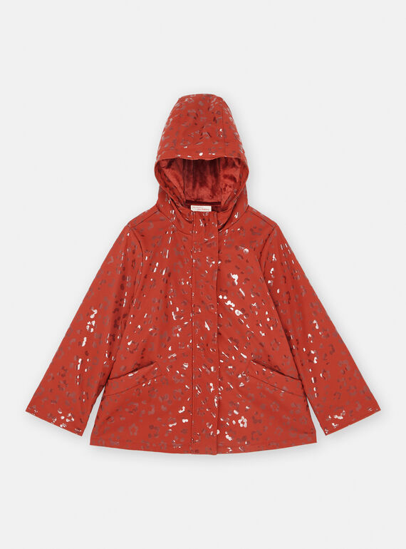 Impermeabile con cappuccio rosso mattone e stampa pantera brillante SARAINIMPER / 23W901C1IMPI806