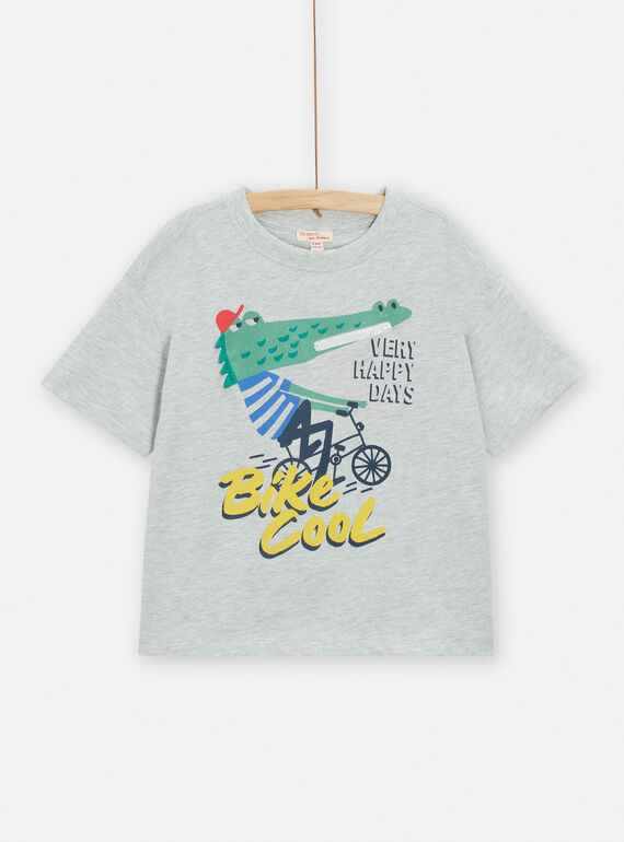 T-shirt grigio melange con motivo coccodrillo e bicicletta bambino TOCLUTI5 / 24S902O1TMCJ920