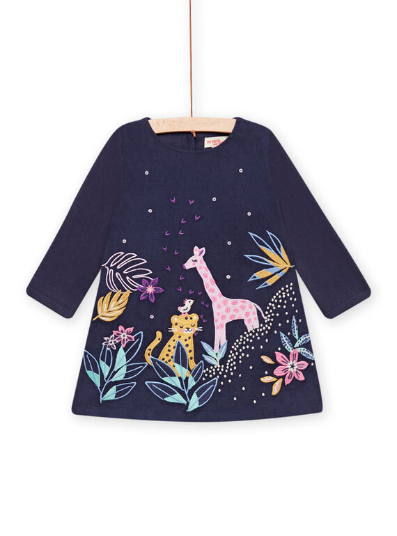 Abito navy in velluto con motivi savana ricamati neonata MIPLAROB1 / 21WG09O3ROBC202