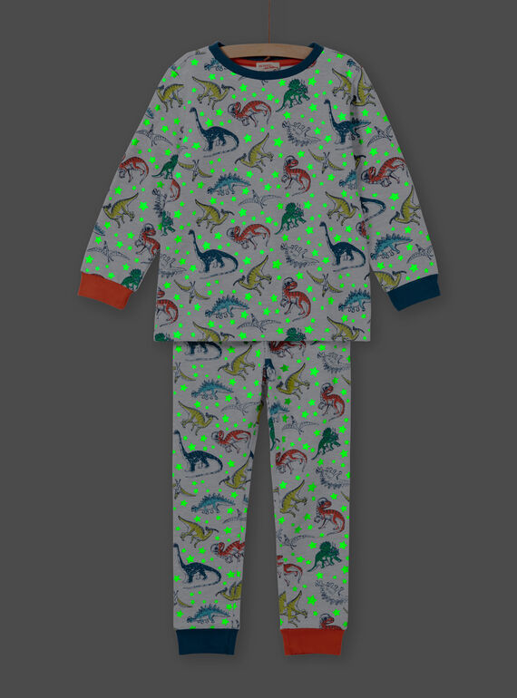 Set pigiama grigio melange fosforescente con stampa dinosauro bambino MEGOPYJAOP / 21WH1282PYJJ922