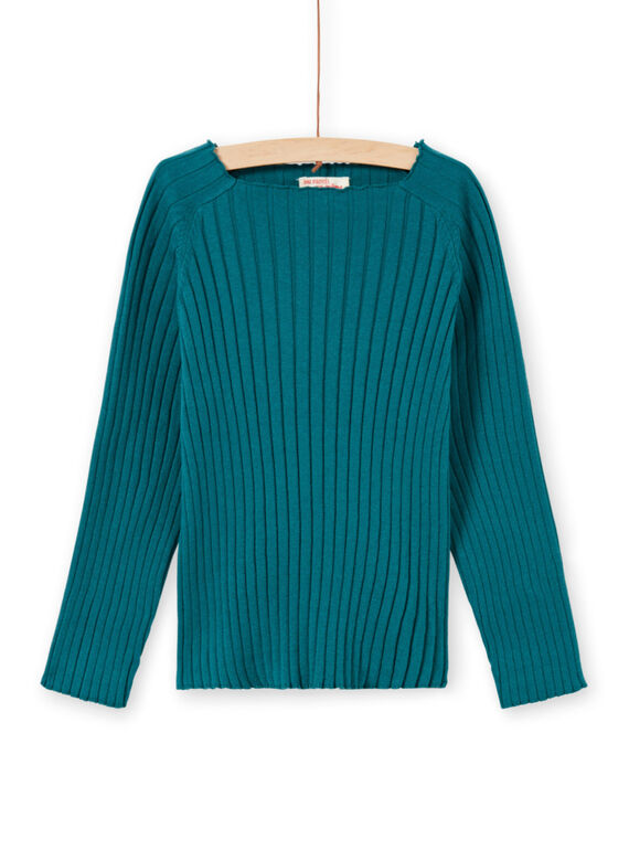 Maglia a tinta unita con maniche lunghe petrolio bambina MAJOPULL2 / 21W901N1PUL714