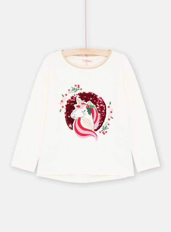 T-shirt ecrù con motivo unicorno bambina SAWAYTEE / 23W901S1TML001