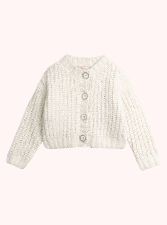 Cardigan ecru in maglia piuma per ragazza  VAJOCAR2 / 24W901H4CAR001