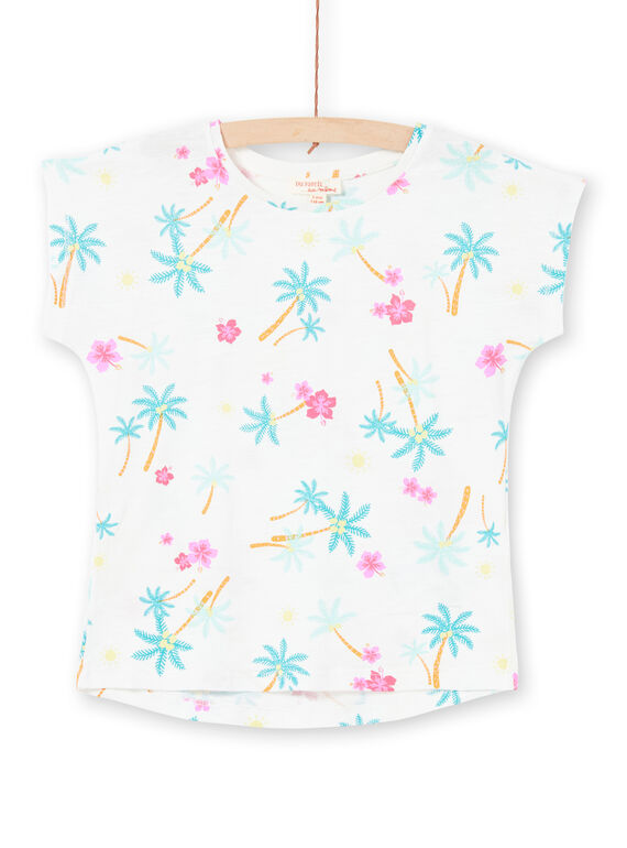 T-shirt bianco e blu con stampa palme e fiori bambina LAJOTI7 / 21S901F1D31001