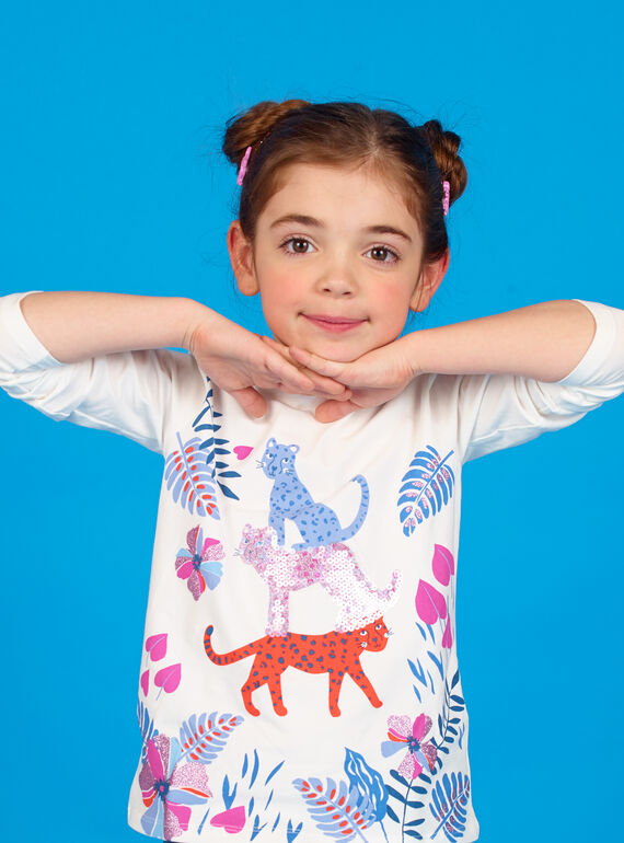 T-shirt bianca con stampa vegetale e leopardi LABLETEE2 / 21S901J1TML001