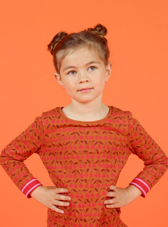 T-shirt a maniche lunghe double face cammello e rossa bambina MACOMTEE4 / 21W901L4TML420