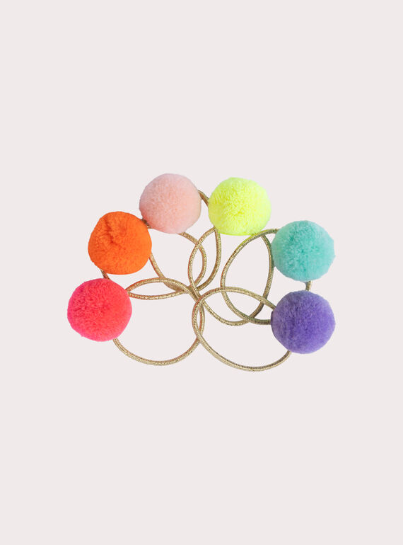 Lotto di 6 elastici con pompon multicolori per ragazza  VYAJOELA8 / 24WI01L8ELAK008
