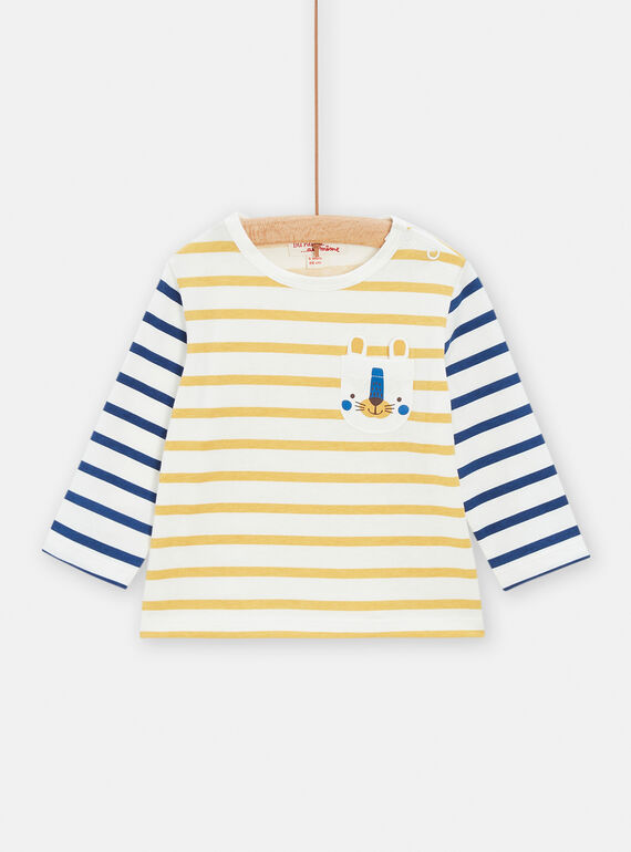 T-shirt gialla con stampa a righe neonata TUJOTEE1 / 24SG10B4TML001