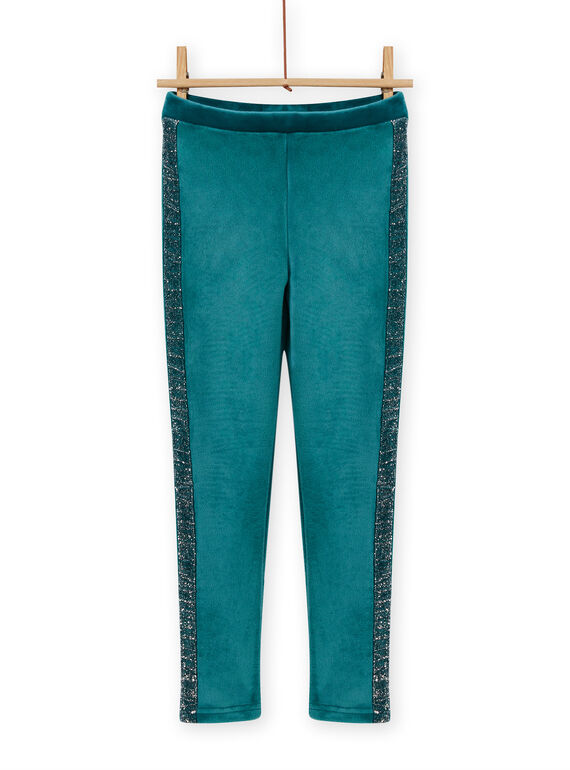 Leggings petrolio in velluto imbottiti bambina MAJOLEG4 / 21W901N8PAN714