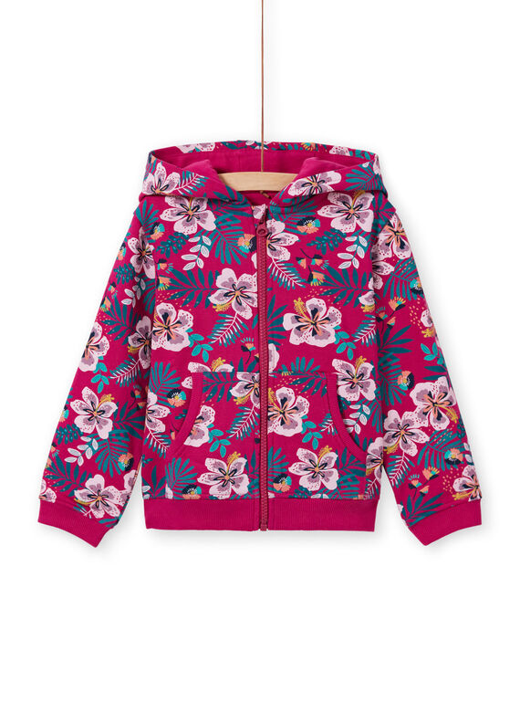 Top sportivo con cappuccio fucsia con stampa a fiori bambina MAJOHAUJOG1EX / 21W90115JGHD312
