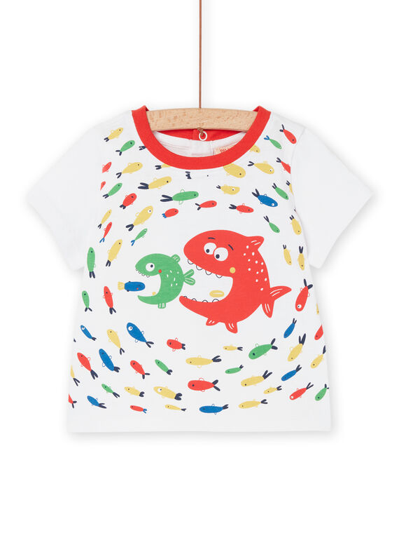 T-shirt bianca e rossa con motivi pesci RUPOPTI1 / 23SG10X2TMC000