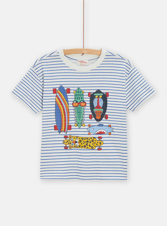 T-shirt blu e bianca con motivi skateboard bambino TOCLUTI2 / 24S902O4TMC002