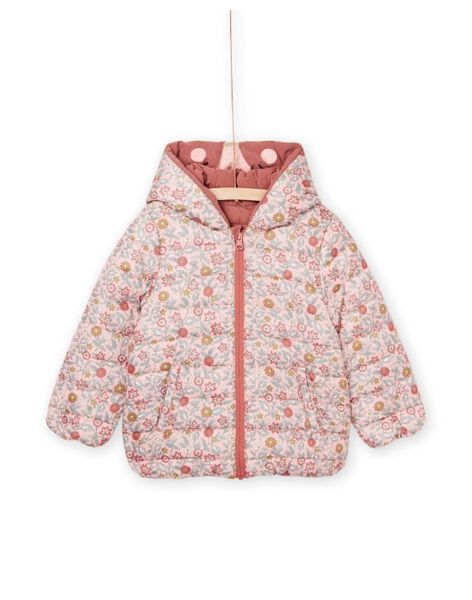 Piumino con cappuccio double face, lato tinta unita e lato stampa fiori PAFOXDOUNE / 22W901F3D3ED321