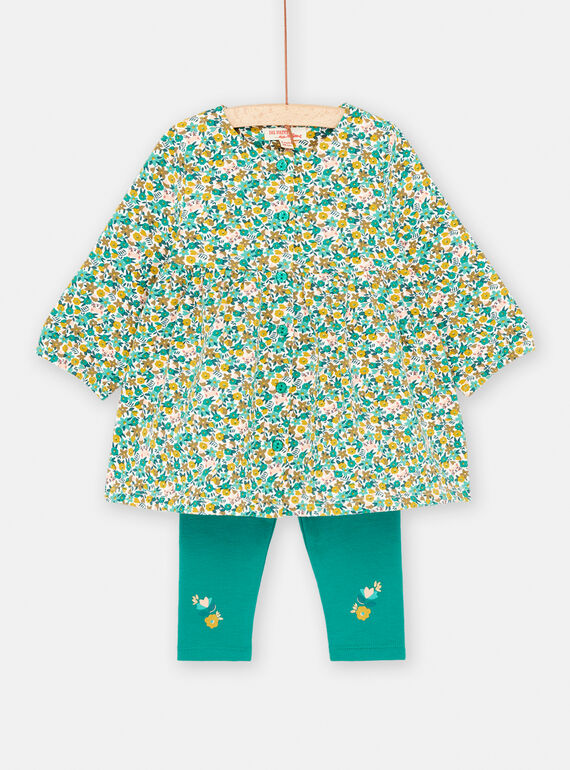 Set ecrù e verde con stampa a fiori neonata SIDUENS / 23WG09P1ENS001