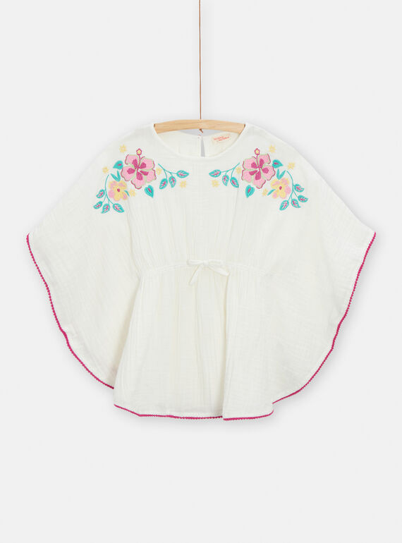 Mantellina mare ecrù con stampa a fiori bambina TYAMERCAP1 / 24SI01G2TDP001