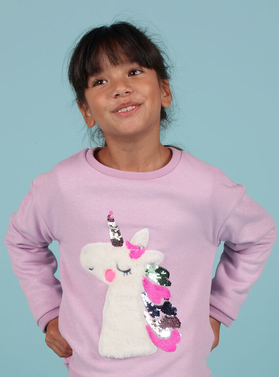Felpa navy motivo unicorno con paillettes double face bambina MAPLASWEA / 21W901O1SWE326