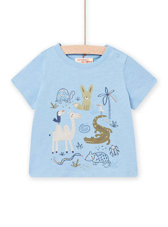 T-shirt blu orizzonte con motivi animali neonato NUSANTI2 / 22SG10S1TMC216