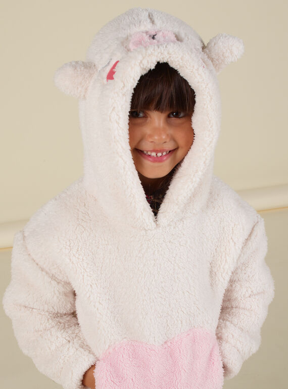 Felpa con cappuccio ecrù e motivo coniglio bambina MAHISWEA / 21W901U1SWE003