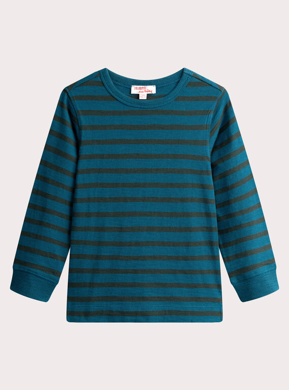 T-shirt turchese scuro con strisce verdi per ragazzo  VOJOTIRIB5 / 24W902I4TMLC235