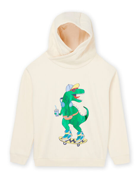 Felpa con cappuccio bianco crema con motivo dinosauro ROPURSWE2 / 23S902L1SWEA002