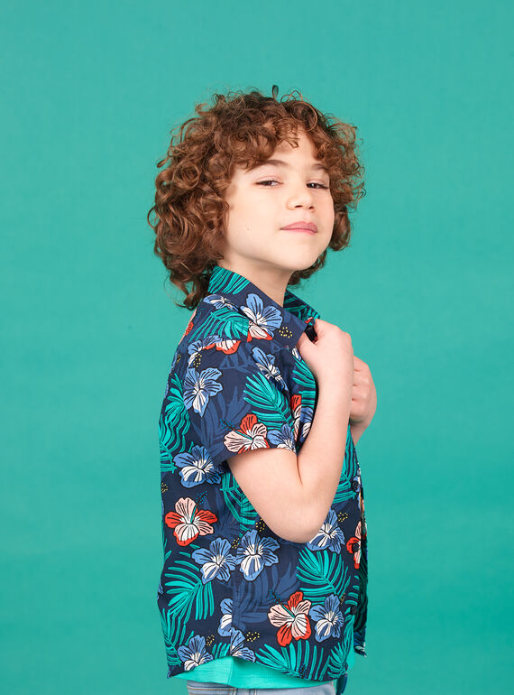 Camicia navy con stampa a fiori bambino LOBONSHIRT / 21S902W1CHM705