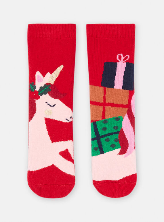 Calze rosse motivo unicorno di Natale bambina SYAWAYCHO / 23WI01T1SOQF529