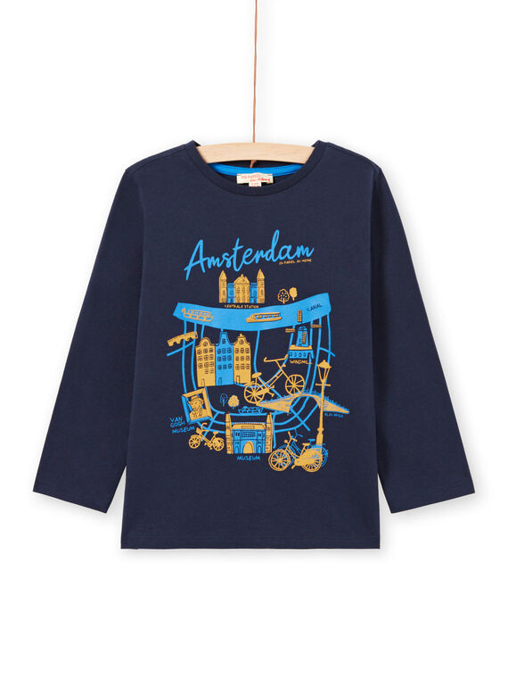 T-shirt maniche lunghe blu notte motivo Amsterdam bambino MOJOTEE4 / 21W90223TML705