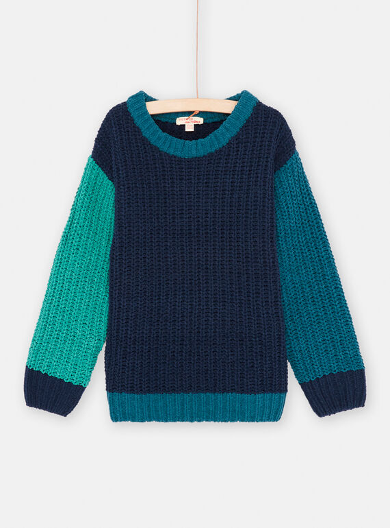 Maglia colorblock blu e verde bambino SOJOPUL3 / 23W902M1PUL705