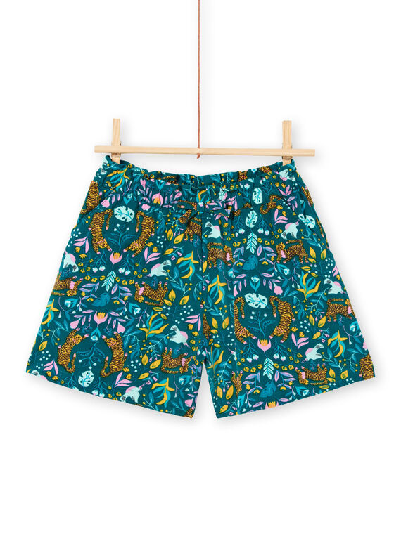 Shorts petrolio stampa tigri e a fiori bambina LAVERSHORT2 / 21S901Q2SHO714