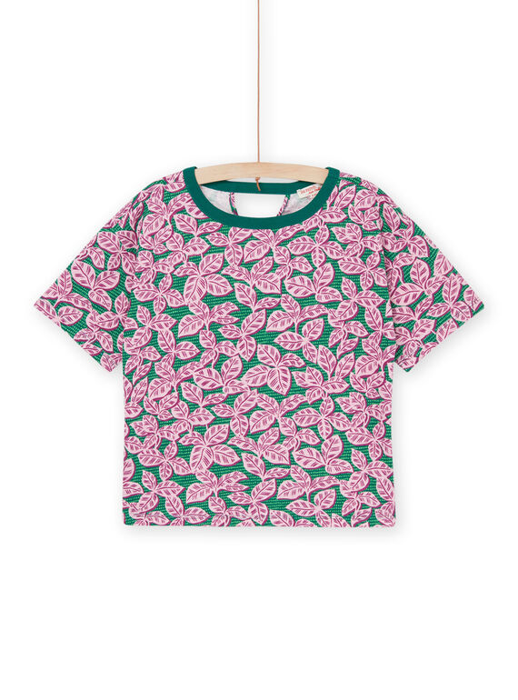 T-shirt verde con stampa tropicale RAEXOTI4 / 23S901V2TMCG614