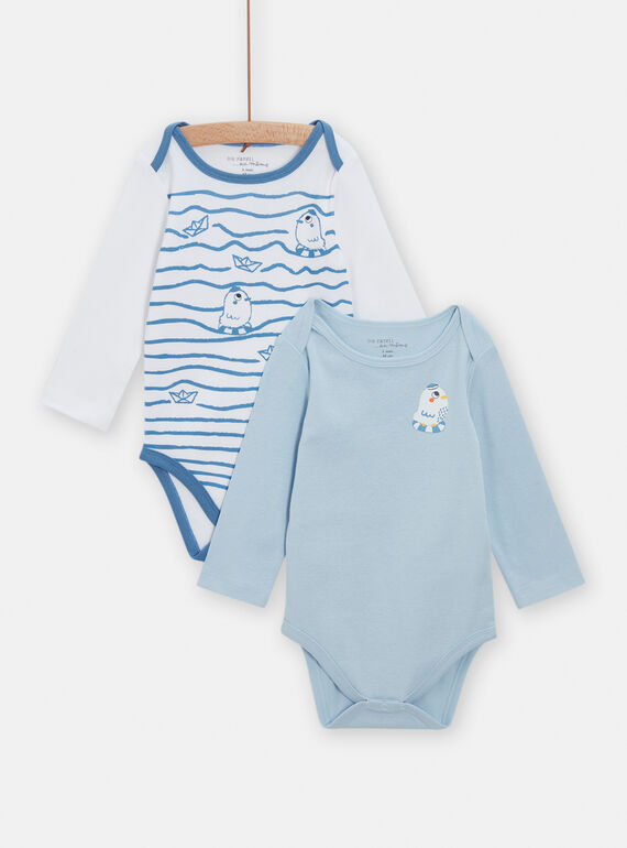 Set 2 body blu e bianco abbinati neonato TEGABODMOUET / 24SH1463BOD020
