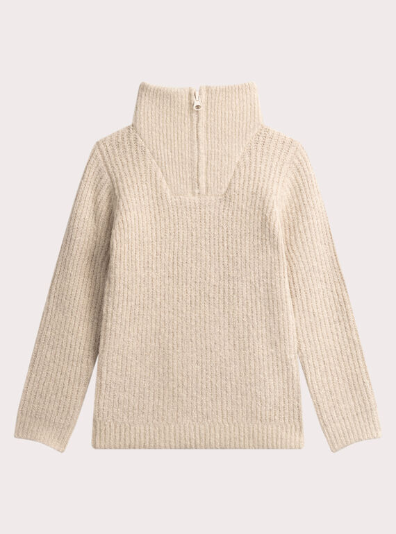 Maglione collo camionista beige per ragazzo  VOBAPUL / 24W902Q1PULA011