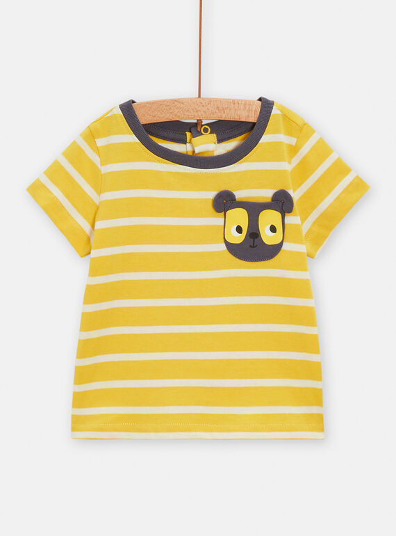 T-shirt gialla a righe con motivo testa di cane neonato TUJOTI2 / 24SG10D2TMC010