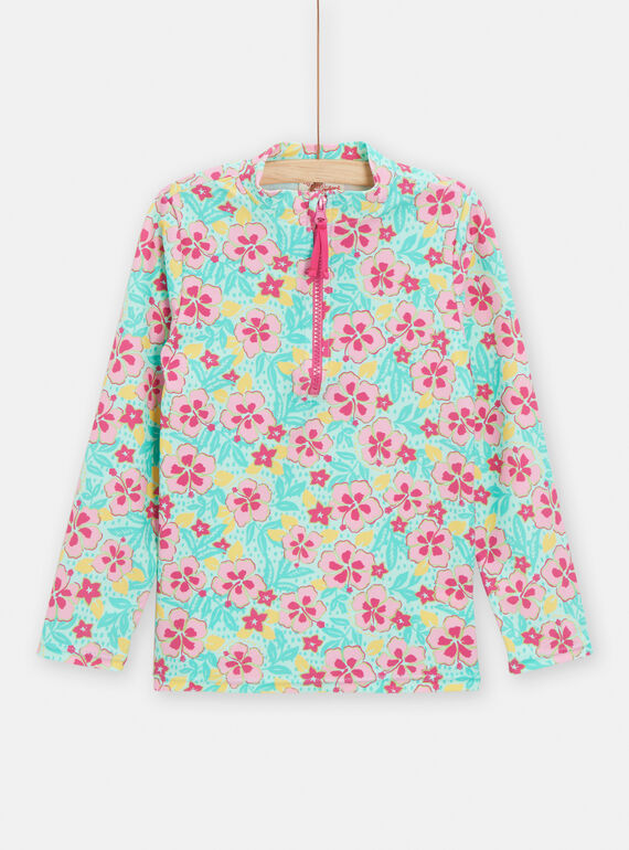 Costume t-shirt turchese con stampa a fiori bambina TYAMERUV / 24SI01G5MAIC215