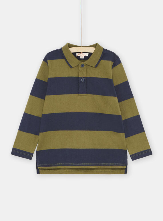 Polo navy e verde con stampa a righe bambino SOJOPOL5 / 23W902B5POLG631