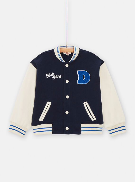 Cardigan bambino blu notte in tessuto felpato stile giubbotto TODEGIL / 24S902J1GIL705