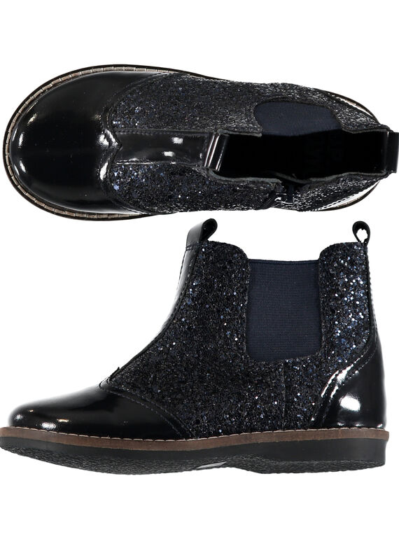 Stivaletti bimateriale pelle verniciata e glitter navy bambina GFBOOTGLIT / 19WK35IBD0D070