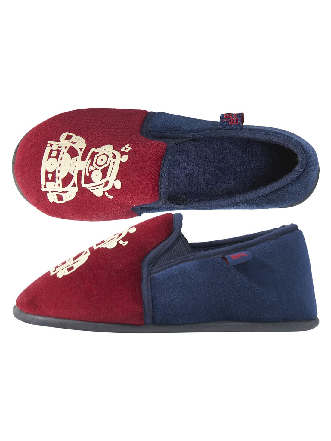 Babbucce velluto navy e bordeaux con robot fosforescente bambino acquisto online Babbucce DPAM