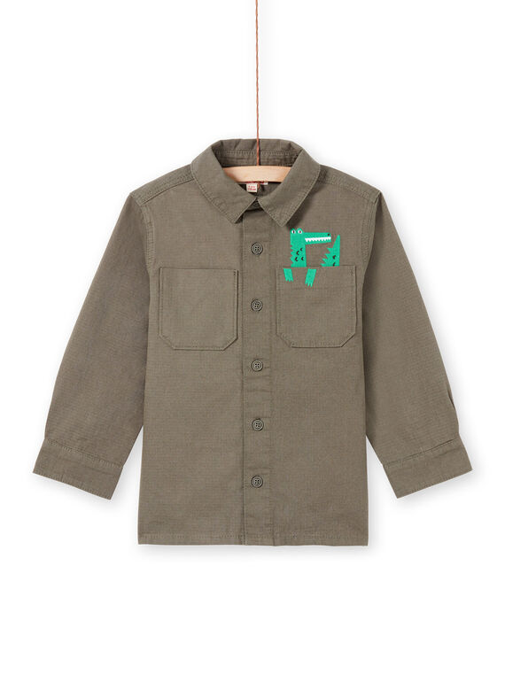 Camicia a maniche lunghe kaki con motivo coccodrillo bambino MOKASURCHEM / 21W902I1CHM628