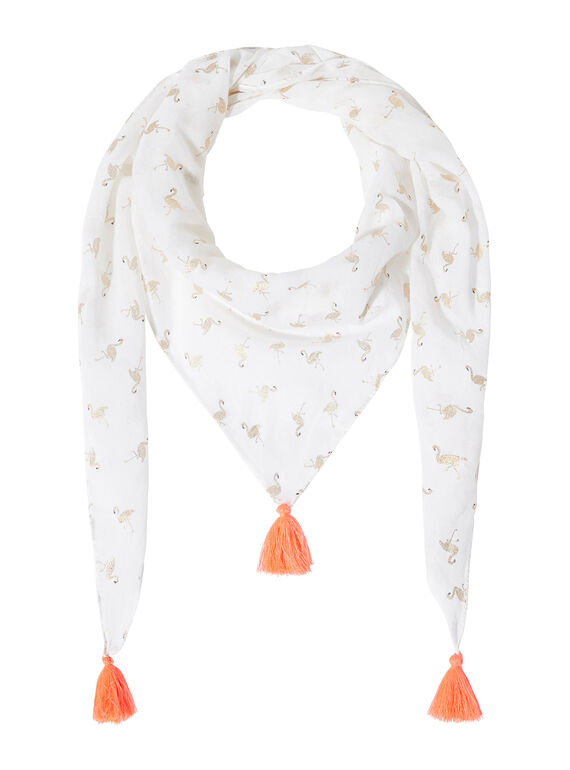 Foulard bambina bianco con fenicottero rosa glitter e dorato e pompon rosa JYAPOEFOUL / 20SI01G1FOU000
